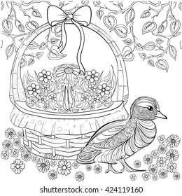 Coloring book for adult. Hand drawn ink pattern. Vector illustration 