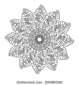 Coloring book for adult. Mandala flower with modern floral style, hand drawn mandala pattern. Vector abstract black and white motif.