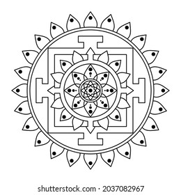 Coloring book for adult. Mandala, a sacred ritual symbol. Hand drawn mandala pattern. Vector abstract black and white motif.