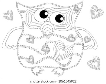 Coloring book for adult and older children. Coloring page with cute owl and flowers. Outline drawing in zentangle style