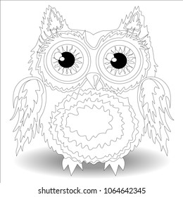 Coloring book for adult and older children. Coloring page with cute owl and flowers. Outline drawing in zentangle style