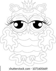 Coloring book for adult and older children. Coloring page with cute owl and floral frame. Outline drawing in zentangle style