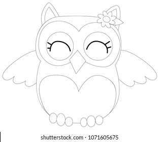 Coloring book for adult and older children. Coloring page with cute owl and floral frame. Outline drawing in zentangle style