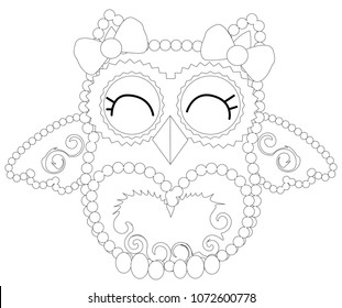 Coloring book for adult and older children. Coloring page with cute owl and floral frame. Outline drawing in zentangle style