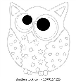 Coloring book for adult and older children. Coloring page with cute owl and floral frame. Outline drawing in zentangle style