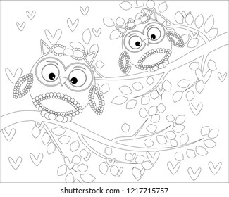 Coloring book for adult and older children. Coloring page with cute owl and floral frame. Outline drawing in zentangle style