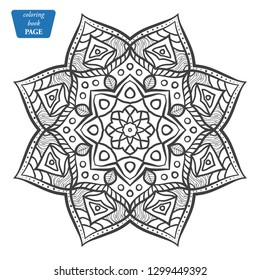Coloring book for adult and older children. Coloring page with vintage flowers pattern d