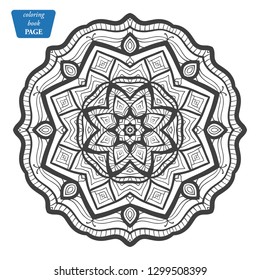 Coloring book for adult and older children. Coloring page with vintage flowers pattern i