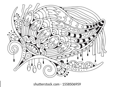 Coloring book for adult and older children. Black and white abstract floral pattern. Design for meditation. The image can be used in design and printing on fabric