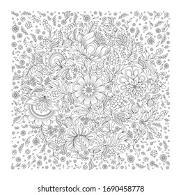 Coloring book for adult and older children. Coloring page with flowers pattern