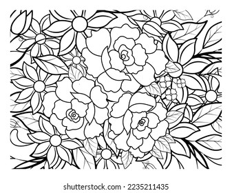 Coloring book for adult and older children. Coloring page with flowers pattern fram
