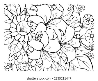 Coloring book for adult and older children. Coloring page with flowers pattern fram
