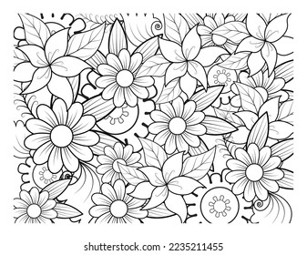 Coloring book for adult and older children. Coloring page with flowers pattern fram
