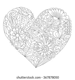 Coloring book for adult and older children. Coloring page with vintage flowers pattern. Coloring page - zendala, design for spiritual relaxation for adults, antistress

