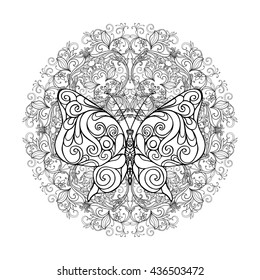 Vector Illustration Outline Mandala Butterflies Summer Stock Vector ...