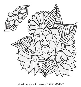 Coloring book for adult and older children. Coloring page with vintage flowers pattern