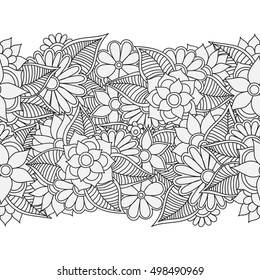 Coloring book for adult and older children. Coloring page with vintage flowers pattern