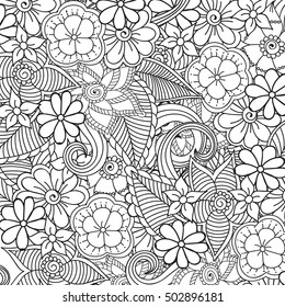 Coloring book for adult and older children. Coloring page with vintage flowers pattern