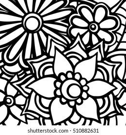 Coloring book for adult and older children. Coloring page with vintage flowers pattern