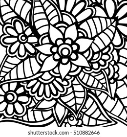 Coloring book for adult and older children. Coloring page with vintage flowers pattern