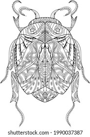 Coloring book for adults beautiful beetle with complex patterns