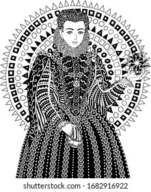 Coloring book for adults with beautiful medieval princess