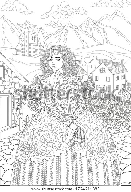 Coloring Book Adults Beautiful Medieval Princess Stock Vector (Royalty ...