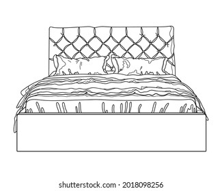 Coloring book for adults. Bed. Double bed. Coloring. Black and white image.