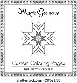 Coloring book for adults. Black and white geometric ornament