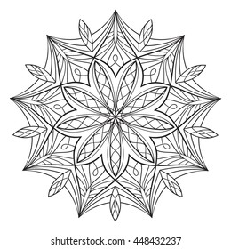 Coloring book for adults and children. Round floral mandala element. Anti stress and relaxation