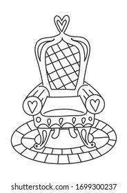 Coloring book for adults and children with a royal throne from a fairy tale. 