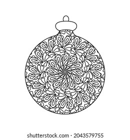 Coloring book for adults. Christmas decoration, ball. Hand drawn vector illustration.