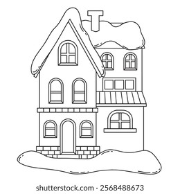 Coloring book for adults, cute Christmas house. vector illustration in doodle style.