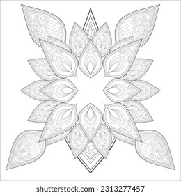Coloring Book for adults. Hand drawn flowers in zentangle style for t-shirt design or tattoo and coloring book