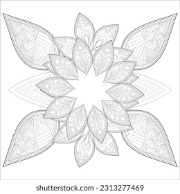 Coloring Book for adults. Hand drawn flowers in zentangle style for t-shirt design or tattoo and coloring book