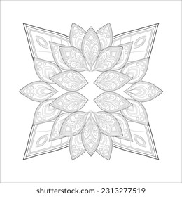 Coloring Book for adults. Hand drawn flowers in zentangle style for t-shirt design or tattoo and coloring book