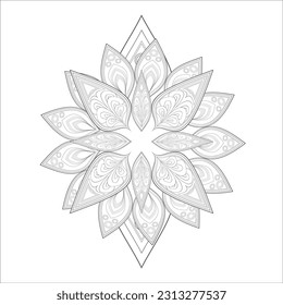 Coloring Book for adults. Hand drawn flowers in zentangle style for t-shirt design or tattoo and coloring book