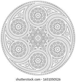 Coloring book for adults with mystical mandala with six-pointed star. Vector drawing.