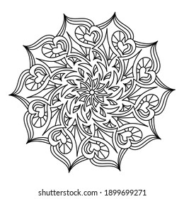 Coloring book for adults and older children. Hand drawn Petal Mandala, decorative element. Vector Modern design.