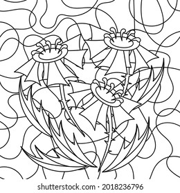 Coloring book for adults. Stylized flowers on an abstract background. Stained glass window. Vector illustration