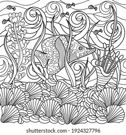 Coloring Book Adults Underwater Marine Vector Stock Vector (Royalty ...