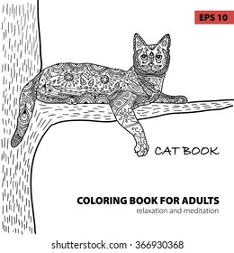 coloring book for adults - zentangle cat book, ink pen, black and white background, intricate pattern, doodle, coloring book, coloring pages, coloring outline, line art coloring