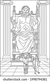 Coloring book for adults. Zeus on the throne. Greece. God. Ancient world. Black and white vector illustration. svg