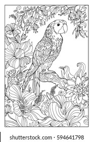 coloring book for adults,a large parrot macaw exotic colors