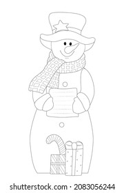 Coloring book „Snowman“,
Advent and Christmas decorations,
Vector illustration isolated on white background
