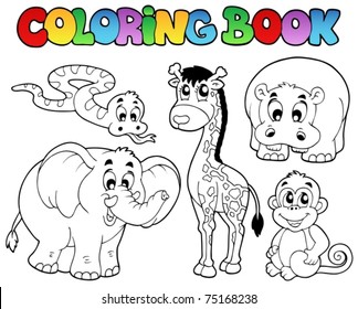 Coloring book with African animals - vector illustration.