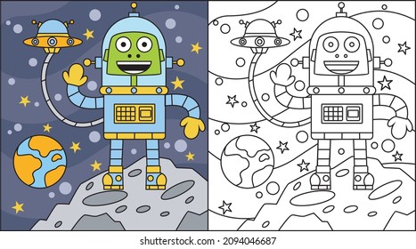 Libro de coloración de alien en el espacio adecuado para los niños 