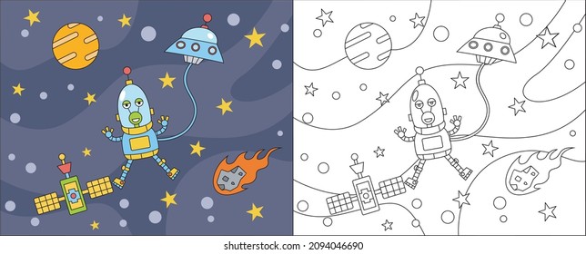 Coloring book of alien on space suitable for kids 