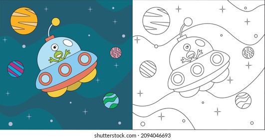 Coloring book of alien on space suitable for kids 