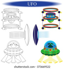 Coloring book ( The alien ship, UFO, Flying Saucer, Spaceship. ) for children. Vector illustration